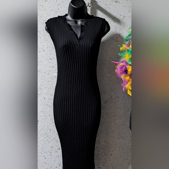 #098 Sz XS Maxi Dress - Freshman1996  Black Ribbed Knit - Picture 14 of 14